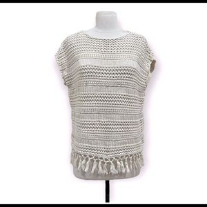 LChaps Crocheted Cream Sleeveless Top with bottom tassels Size Small/Med